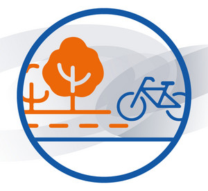 Icon Radverkehr in den Farben Orange und Dunkelblau