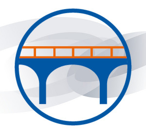 Icon Brücke in den Farben Orange und Dunkelblau